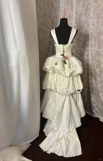 Vintage Embroidery Floral A Line Straps Layered Satin Homecoming Dress Cocktail Dress HZ1023
